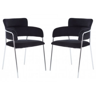 An Image of Tamzo Black Velvet Dining Chairs With Chrome Legs In Pair
