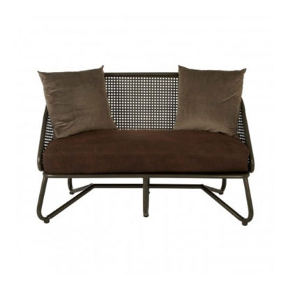 ba5f0cbd75a1f49f71e2f11ffc9b630eb98ae7d63d2987fd9fa985000e2cd670.jpg An Image of New Voundry 2 Seater Metal Sofa In Brown With Curved Legs