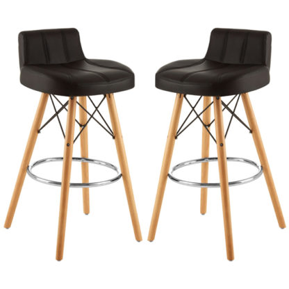 An Image of Porrima Black Faux Leather Effect Bar Stools In Pair