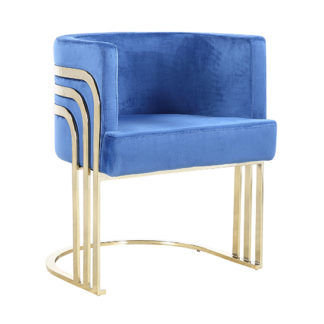 An Image of Lula Blue Velvet Dining Chair With Gold Stainless Steel Legs