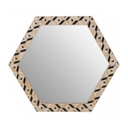 An Image of Harla Hexagonal Wall Bedroom Mirror In Black And Ivory Frame