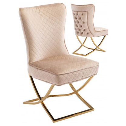 c15979824f450cde8ae0b200b03ce3c3a51fc1c47b53c714927406010280f88b.jpg An Image of Lorenzo Brown Velvet Dining Chairs In Pair With Gold Legs
