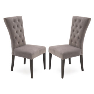 An Image of Pembroke Taupe Velvet Upholstered Dining Chair In Pair
