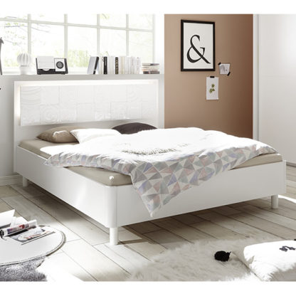An Image of Soxa LED Wooden Double Bed In Serigraphed White