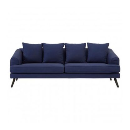 An Image of Myla 3 Seater Fabric Sofa In Navy Blue