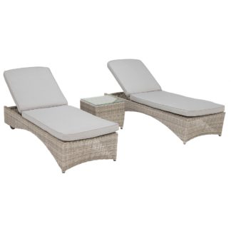 An Image of Hathaway Garden 3 Piece Sun Lounger Set in Light Grey Weave and Grey Fabric