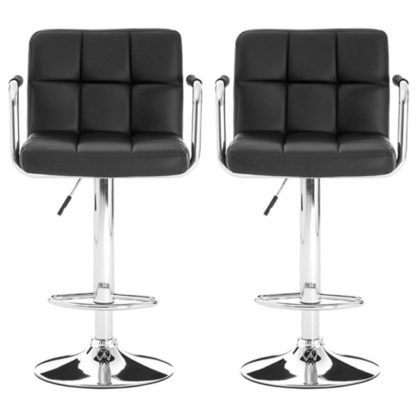 An Image of Stocam Black Faux Leather Gas Lift Bar Stools In Pair