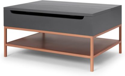 An Image of Lomond Lift Top Coffee Table with Storage, Grey & Copper