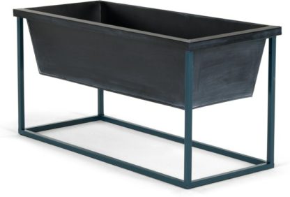 An Image of Noor Free Standing Low Galvanized Iron Rectangular Plant Stand, Black & Teal