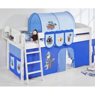 An Image of Lilla Children Bed In White With Pirate Blue Curtains