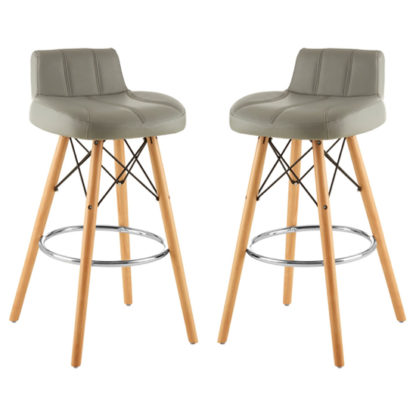 An Image of Porrima Grey Faux Leather Effect Bar Stools In Pair