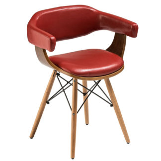 An Image of Tenova Red Faux Leather Bedroom Chair With Beech Wooden Legs