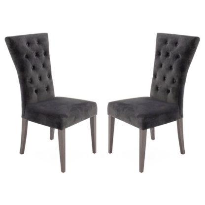 An Image of Pembroke Charcoal Velvet Upholstered Dining Chairs In Pair