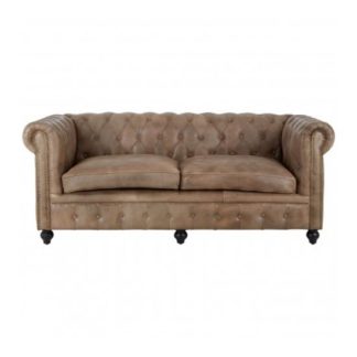 An Image of Buffaloes 3 Seater Leather Sofa In Light Brown