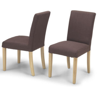 An Image of Exotic Brown Fabric Dining Chairs In A Pair With Natural Legs