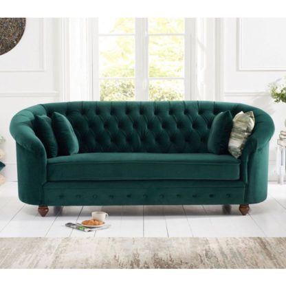 An Image of Casiop Chesterfield Plush Fabric 3 Seater Sofa In Green