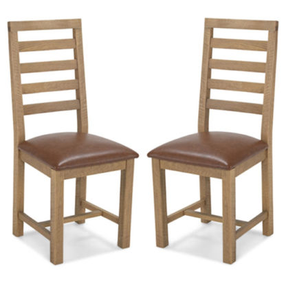 An Image of Albas Brown Leather Dining Chairs In A Pair With Wooden Frame