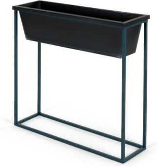 An Image of Noor Free Standing High Galvanized Iron Rectangular Plant Stand, Black & Teal