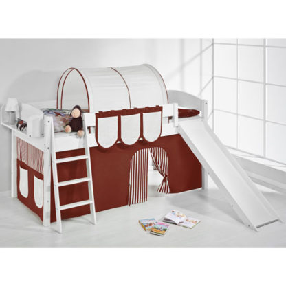An Image of Lilla Slide Children Bed In White With Brown Curtains