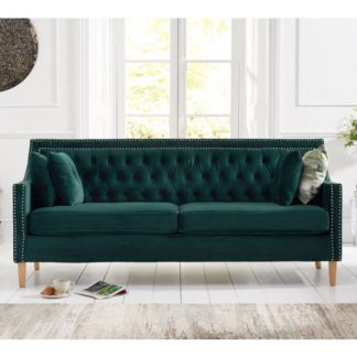 An Image of Casobellio Plush Fabric Upholstered 3 Seater Sofa In Green