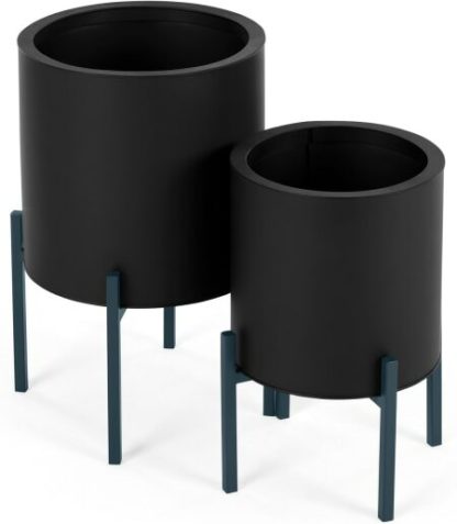 An Image of Noor Set Of Two Galvanized Iron Round Plant Stands, Black & Teal