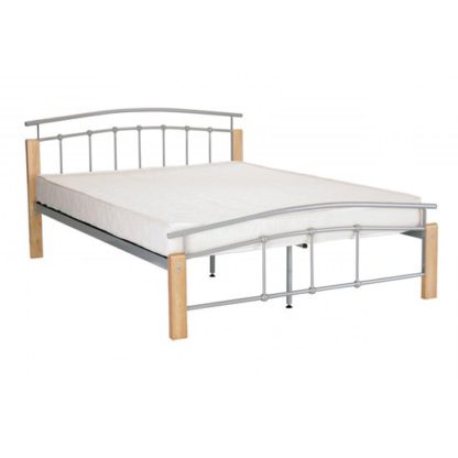 An Image of Tetras Metal Single Bed In Silver With Beech Posts