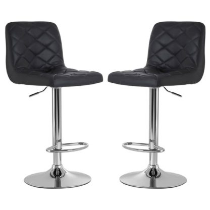 An Image of Terot Grey Faux Leather Gas Lift Bar Stools In Pair