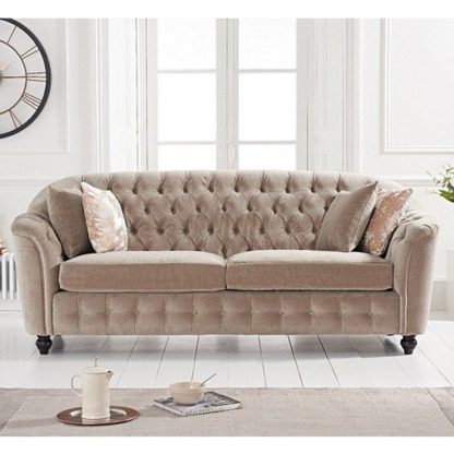 An Image of Karrio Velvet Upholstered 3 Seater Sofa In Mink