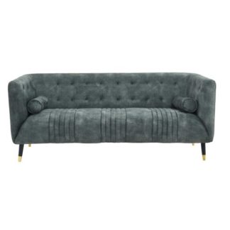 An Image of Aviona Velour Fabric 3 Seater Sofa In Green With Black Legs