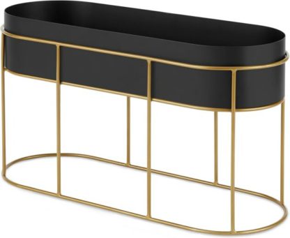 An Image of Echo Free Standing Oval High Powercoated Plant Stand, Black & Metallic Gold