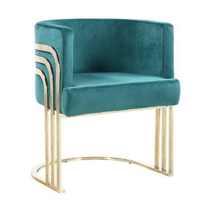 An Image of Lula Green Velvet Dining Chair With Gold Stainless Steel Legs