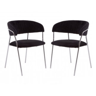 An Image of Tamzo Black Velvet Upholstered Dining Chairs In Pair