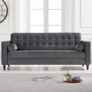 An Image of Revati Velvet Upholstered 3 Seater Sofa In Grey