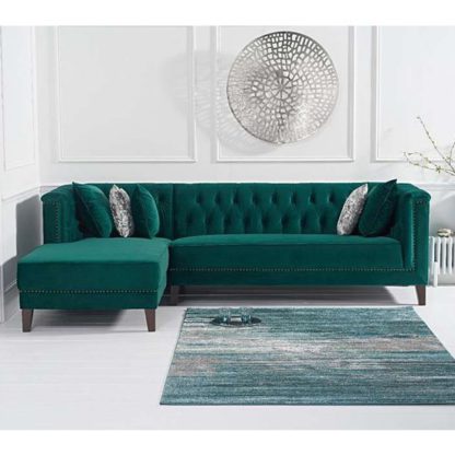 d370dca36522ffb8c2bb59ebfbcdc3dfc31d8d1ef6dda902fa682842d771b54a.jpg An Image of Tislit Velvet Left Facing Chaise Sofa Bed In Green
