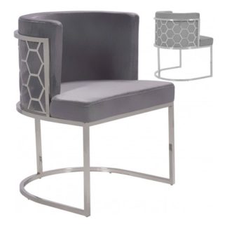An Image of Meta Grey Velvet Dining Chairs In Pair With Silver Legs