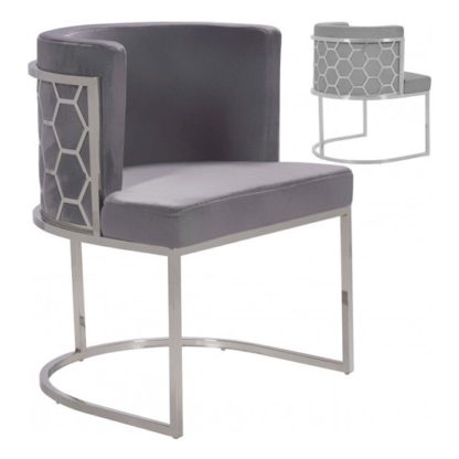 d432f844c995f953fc9293d0b4429e22811446d081aa9becd96eaf908c432491.jpg An Image of Meta Grey Velvet Dining Chairs In Pair With Silver Legs