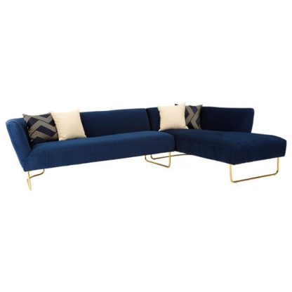 An Image of Reneey Velvet 5 Seat Corner Sofa In Dark Blue