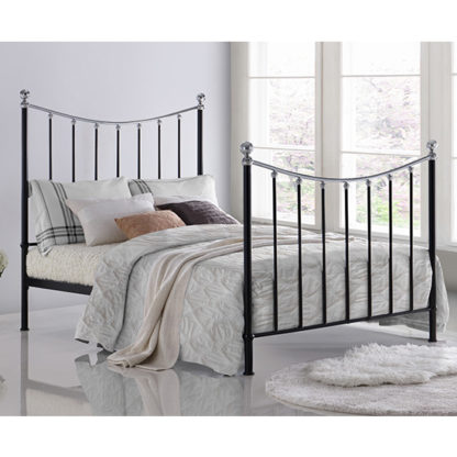 d4f0afc0cec6c784ea416ff28bdb7351bbc9a8ecbc61f8665423d81e053e6988.jpg An Image of Vienna Metal King Size Bed In Black With Chrome Details
