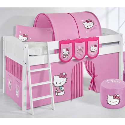 An Image of Hilla Children Bed In White With Kitty Pink Curtains