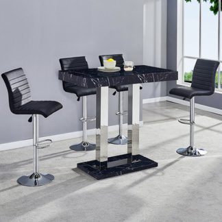 An Image of Milano Gloss Marble Effect Bar Table 4 Ripple Black Stools