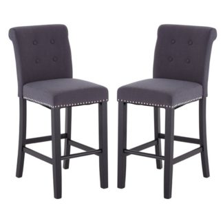 An Image of Trento Park Grey Fabric Upholstered Square Bar Chairs In Pair
