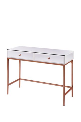An Image of Stiletto Toughened White Glass and Rose Gold Console Table