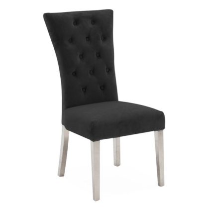 An Image of Pembroke Velvet Dining Chair In Charcoal With Polished Legs