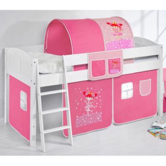 An Image of Hilla Children Bed In White With Princess Curtains