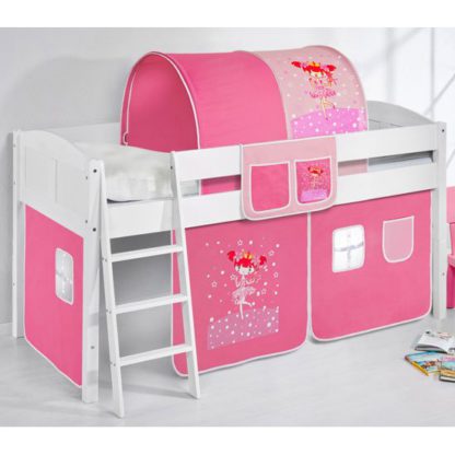 d9d42d5ba3475edc505d8d4c1fca63b07ad3ddd54747bc61cc0a02f1126441a8.jpg An Image of Hilla Children Bed In White With Princess Curtains