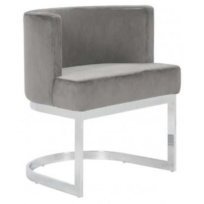 An Image of Lauro Grey Velvet Dining Chair With Silver Stainless Steel Legs