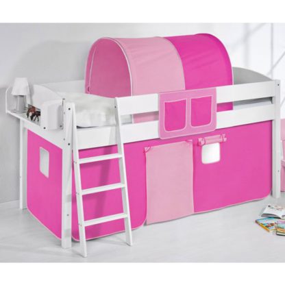 An Image of Lilla Children Bed In White With Pink Curtains