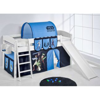 An Image of Lilla Slide Children Bed In White With Star Wars Clone Curtains