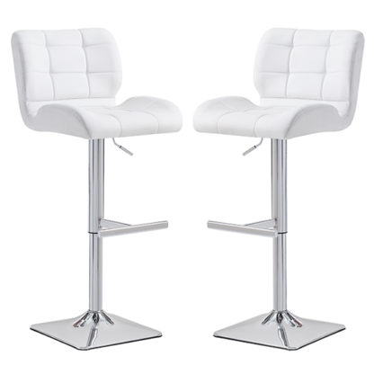 An Image of Candid White Faux Leather Bar Stool With Chrome Base In Pair