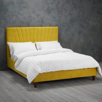 An Image of Lexie Double Fabric Bed In Mustard Yellow